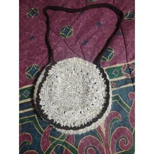Hand Made Crochet Brown Circle Sholder Bag /cross body Snap Closure